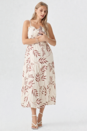 Vestido Longo Floral de Alças Finas com Caimento Fluido e Elegante