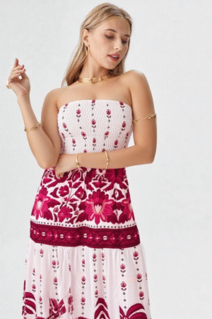 Vestido Midi Tomara que Caia Floral Vermelho Elegante e Fluido