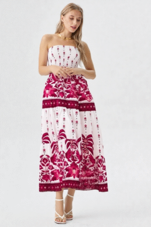 Vestido Midi Tomara que Caia Floral Vermelho Elegante e Fluido