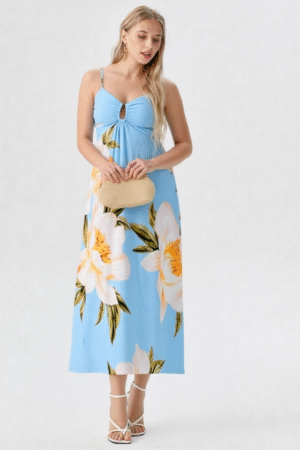 Vestido midi azul floral