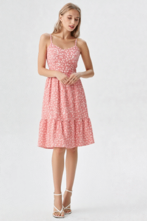 Vestido Floral Rosé com Costas Abertas
