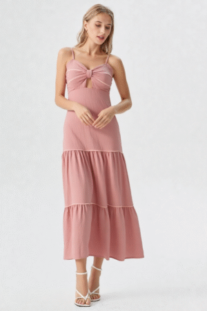 Vestido Midi Rosé Elegante de amarrar nas costas